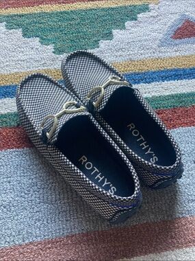 Rothy's Navy and White Houndstooth Flats with Gold Bit